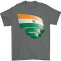 Curled India Flag Indian Day Football Mens T-Shirt 100% Cotton Charcoal