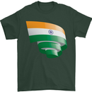 Curled India Flag Indian Day Football Mens T-Shirt 100% Cotton Forest Green