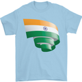 Curled India Flag Indian Day Football Mens T-Shirt 100% Cotton Light Blue
