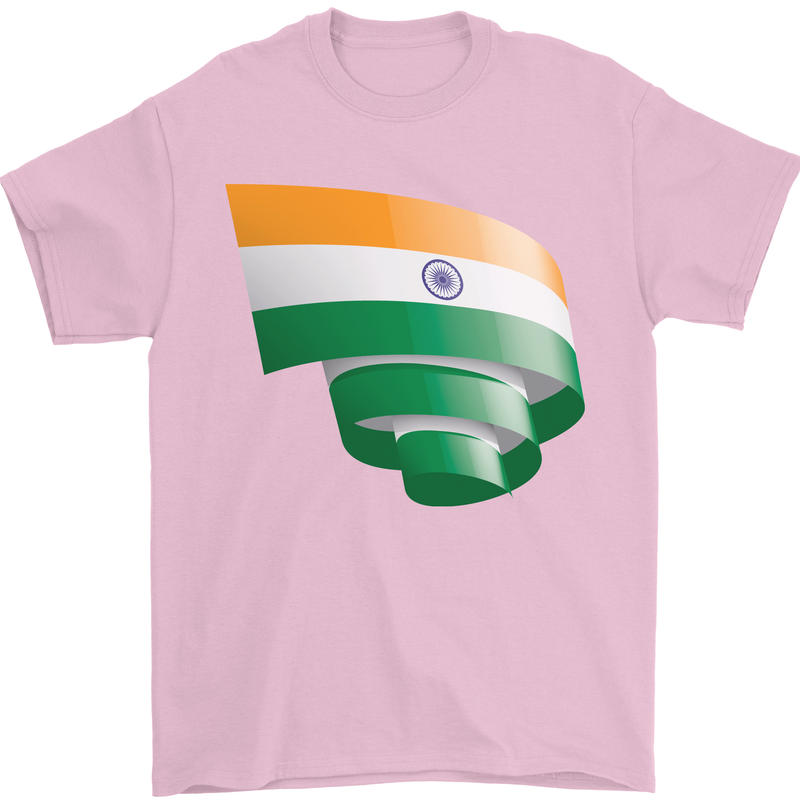 Curled India Flag Indian Day Football Mens T-Shirt 100% Cotton Light Pink