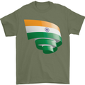 Curled India Flag Indian Day Football Mens T-Shirt 100% Cotton Military Green