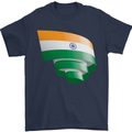 Curled India Flag Indian Day Football Mens T-Shirt 100% Cotton Navy Blue