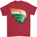 Curled India Flag Indian Day Football Mens T-Shirt 100% Cotton Red