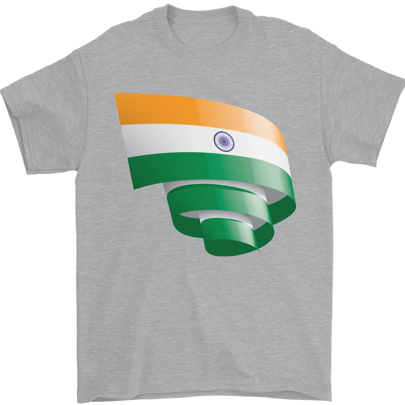Curled India Flag Indian Day Football Mens T-Shirt 100% Cotton Sports Grey