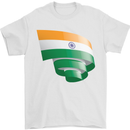 Curled India Flag Indian Day Football Mens T-Shirt 100% Cotton White