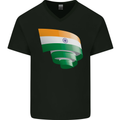 Curled India Flag Indian Day Football Mens V-Neck Cotton T-Shirt Black