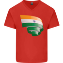 Curled India Flag Indian Day Football Mens V-Neck Cotton T-Shirt Red