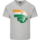 Curled India Flag Indian Day Football Mens V-Neck Cotton T-Shirt Sports Grey