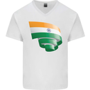 Curled India Flag Indian Day Football Mens V-Neck Cotton T-Shirt White
