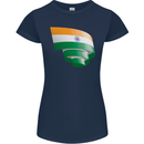 Curled India Flag Indian Day Football Womens Petite Cut T-Shirt Navy Blue