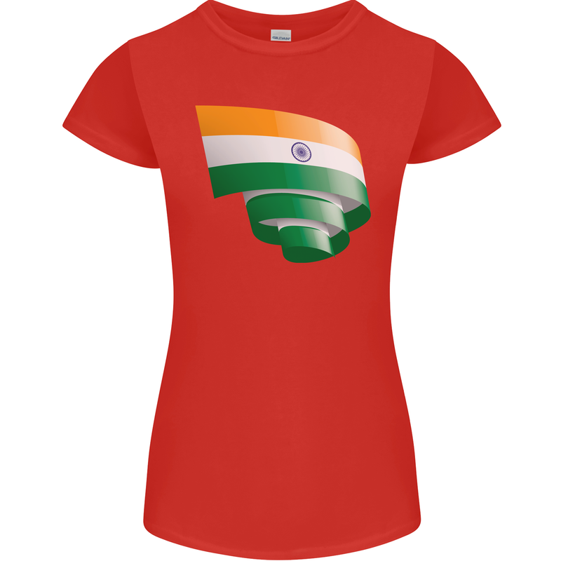 Curled India Flag Indian Day Football Womens Petite Cut T-Shirt Red