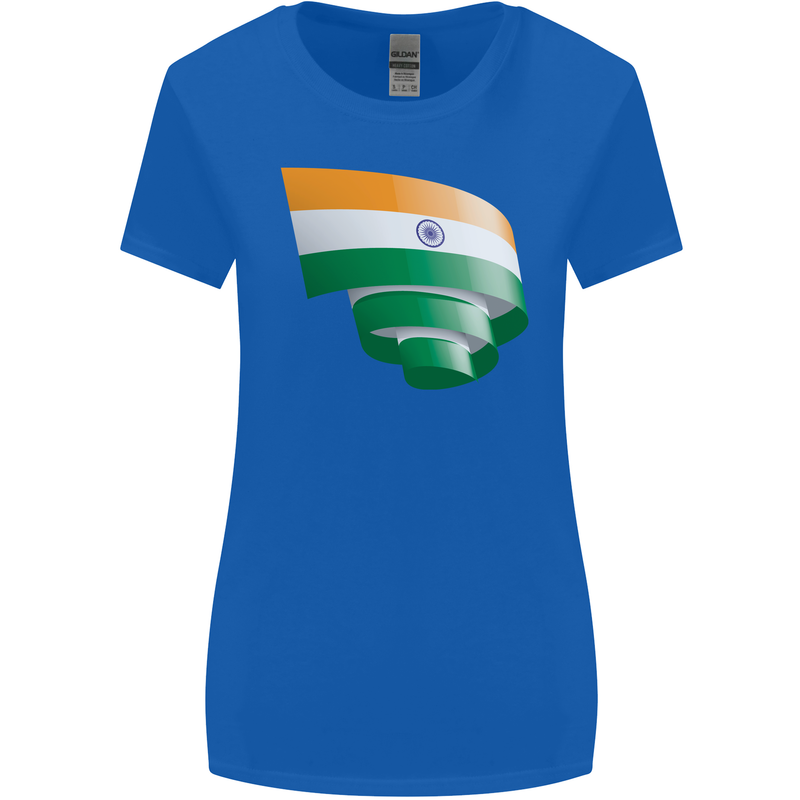 Curled India Flag Indian Day Football Womens Wider Cut T-Shirt Royal Blue