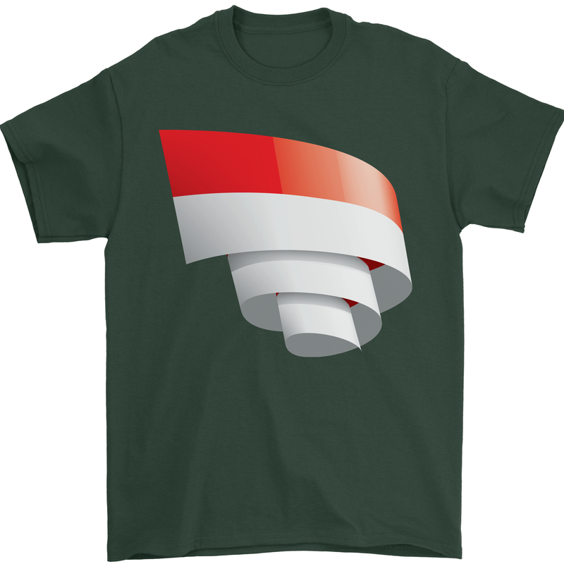Curled Indonesia Flag Indonesian Day Football Mens T-Shirt 100% Cotton Forest Green