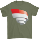 Curled Indonesia Flag Indonesian Day Football Mens T-Shirt 100% Cotton Military Green