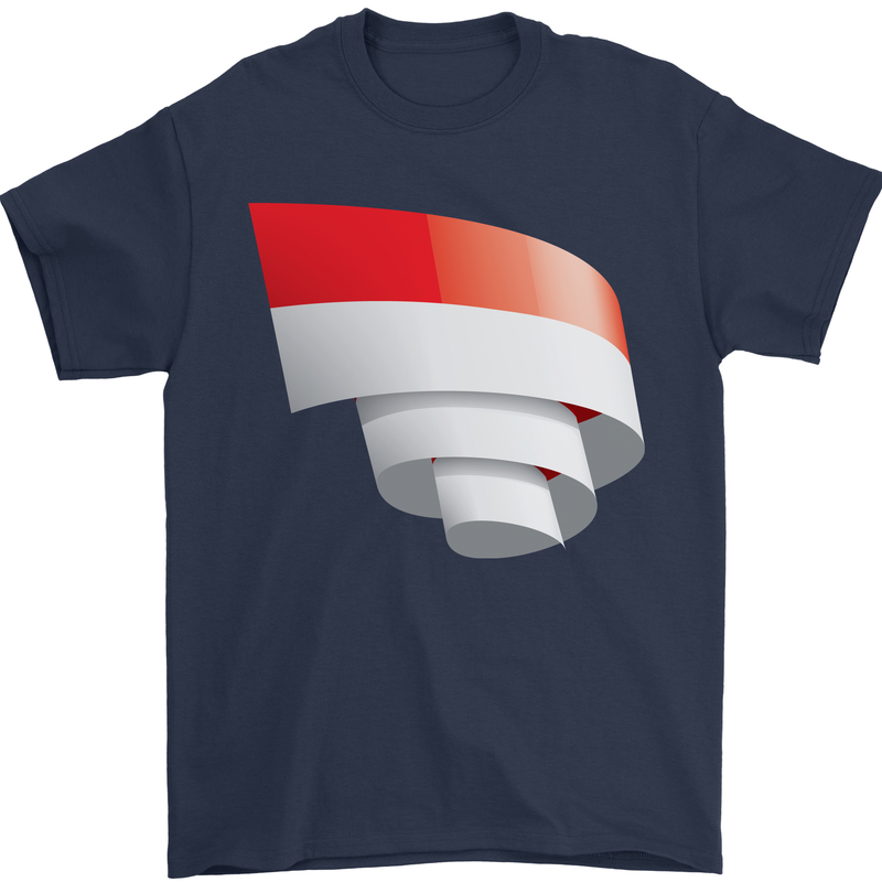 Curled Indonesia Flag Indonesian Day Football Mens T-Shirt 100% Cotton Navy Blue