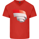 Curled Indonesia Flag Indonesian Day Football Mens V-Neck Cotton T-Shirt Red