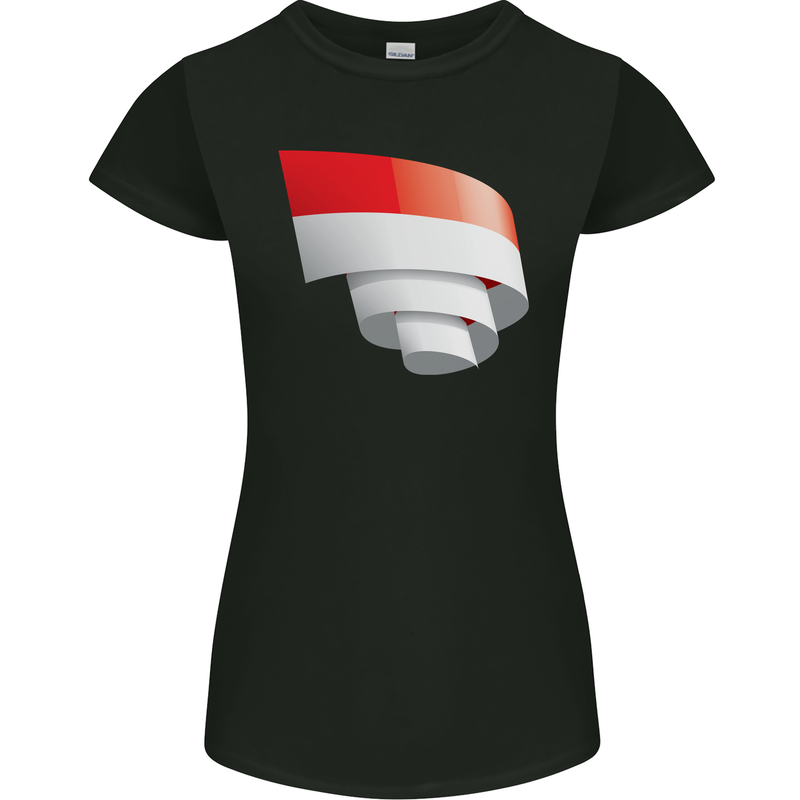 Curled Indonesia Flag Indonesian Day Football Womens Petite Cut T-Shirt Black