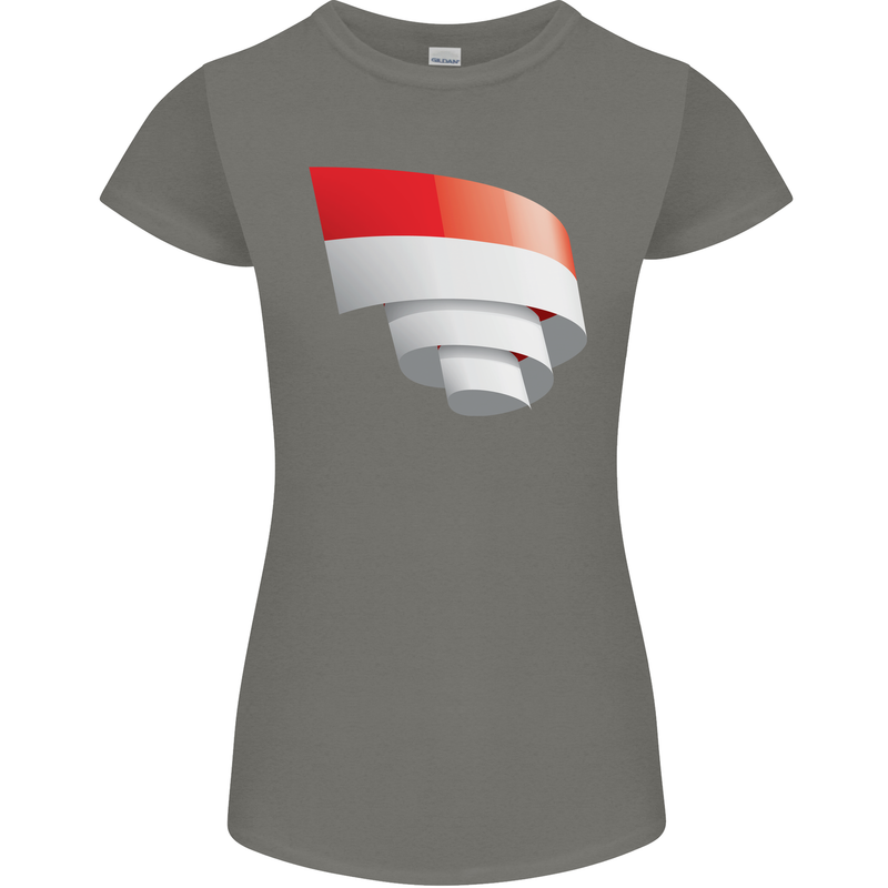 Curled Indonesia Flag Indonesian Day Football Womens Petite Cut T-Shirt Charcoal