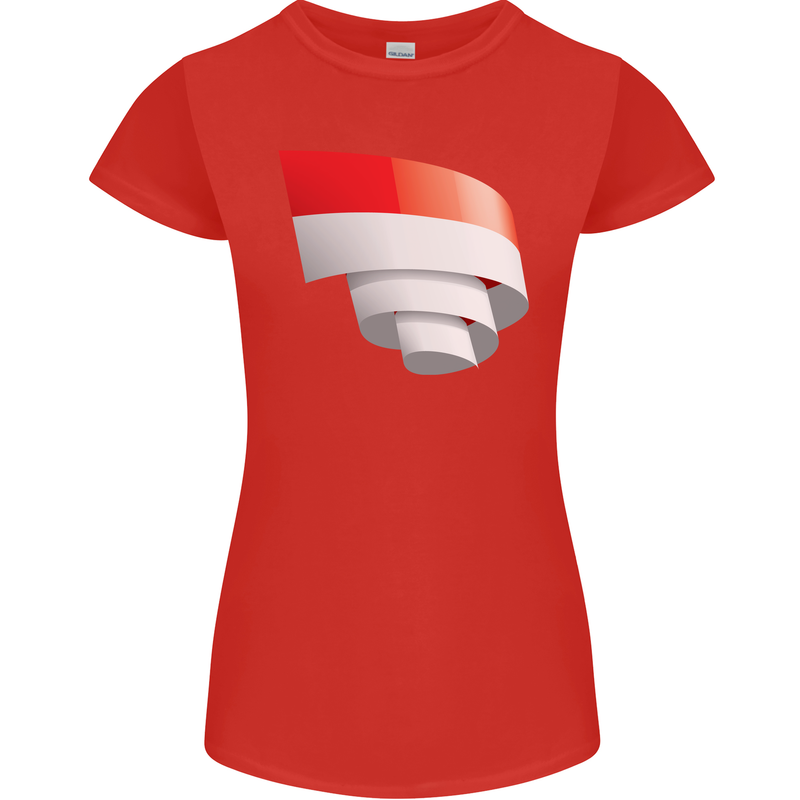 Curled Indonesia Flag Indonesian Day Football Womens Petite Cut T-Shirt Red