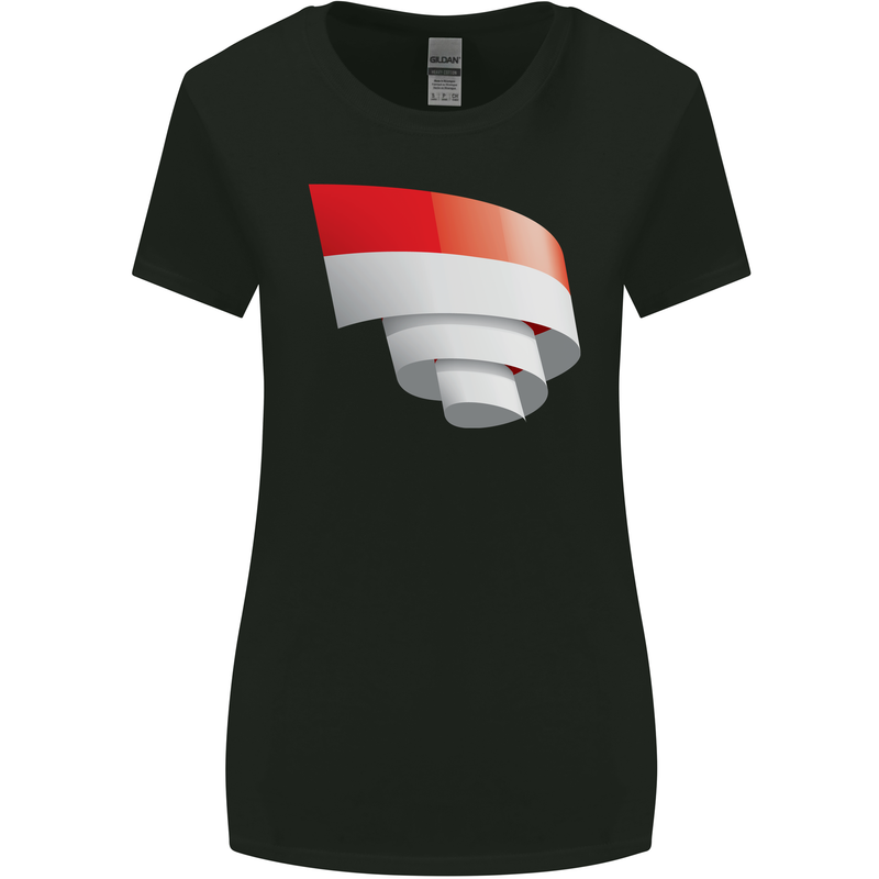Curled Indonesia Flag Indonesian Day Football Womens Wider Cut T-Shirt Black