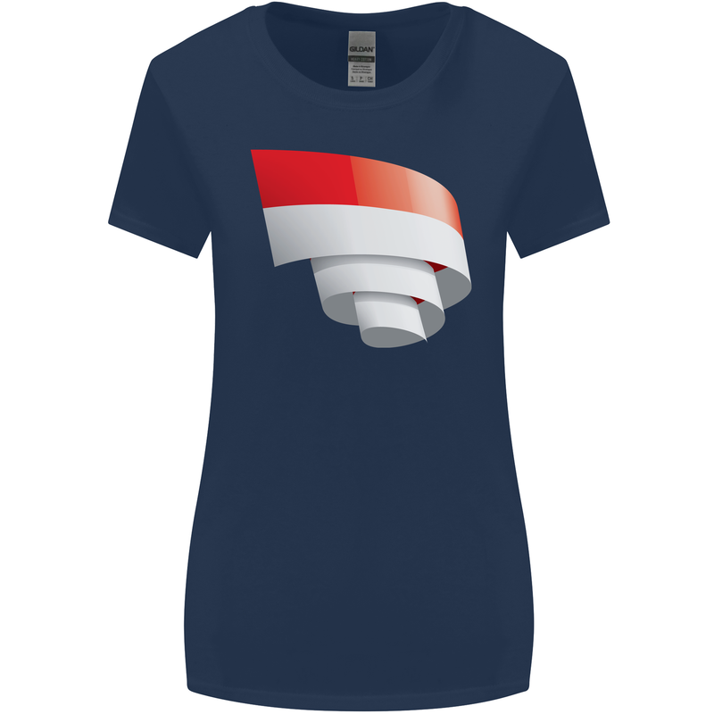 Curled Indonesia Flag Indonesian Day Football Womens Wider Cut T-Shirt Navy Blue