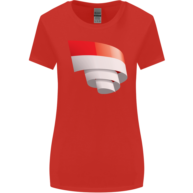 Curled Indonesia Flag Indonesian Day Football Womens Wider Cut T-Shirt Red
