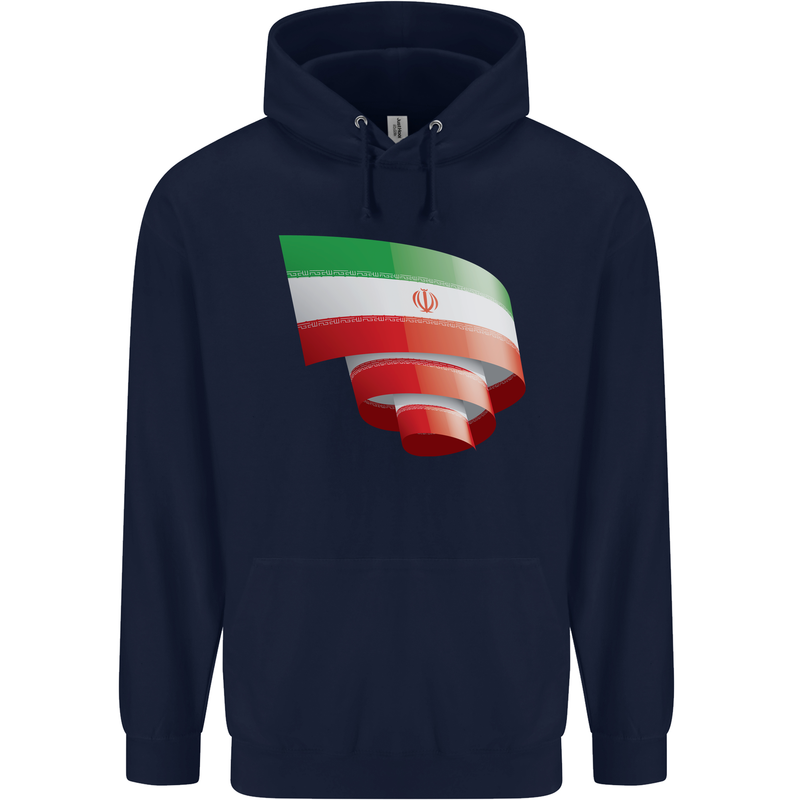 Curled Iran Flag Iranian Day Football Childrens Kids Hoodie Navy Blue