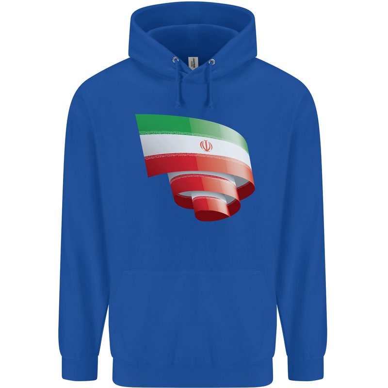 Curled Iran Flag Iranian Day Football Childrens Kids Hoodie Royal Blue