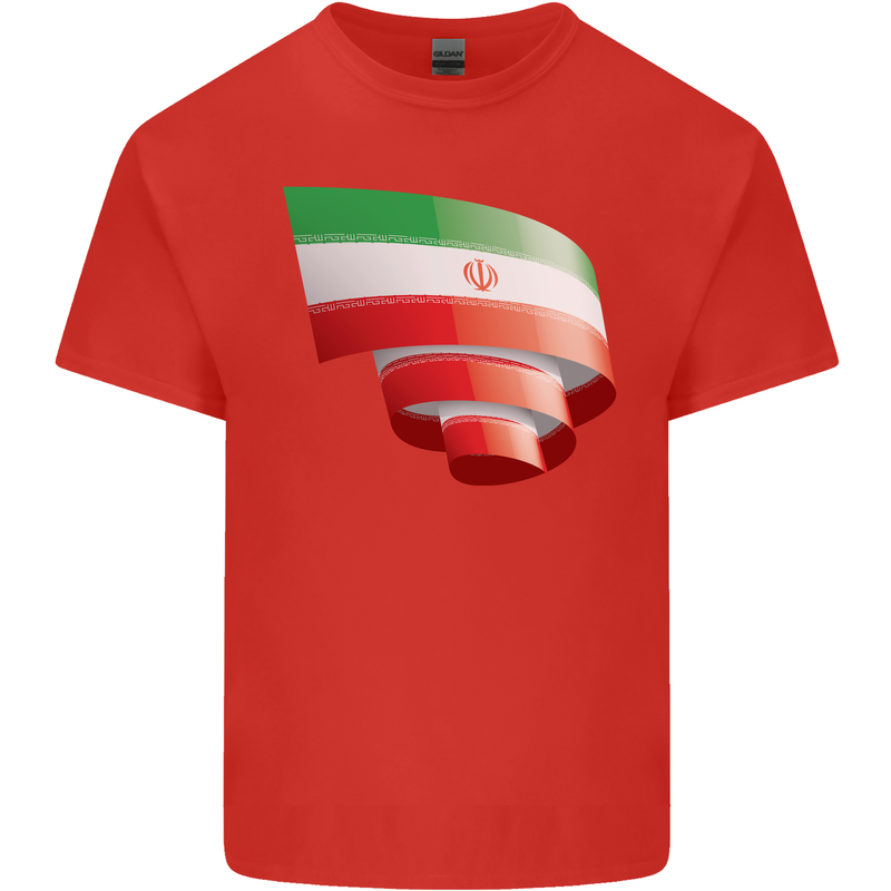 Curled Iran Flag Iranian Day Football Mens Cotton T-Shirt Tee Top Red