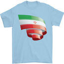 Curled Iran Flag Iranian Day Football Mens T-Shirt 100% Cotton Light Blue