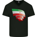 Curled Iran Flag Iranian Day Football Mens V-Neck Cotton T-Shirt Black