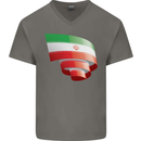 Curled Iran Flag Iranian Day Football Mens V-Neck Cotton T-Shirt Charcoal