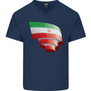 Curled Iran Flag Iranian Day Football Mens V-Neck Cotton T-Shirt Navy Blue
