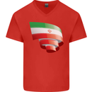 Curled Iran Flag Iranian Day Football Mens V-Neck Cotton T-Shirt Red