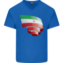 Curled Iran Flag Iranian Day Football Mens V-Neck Cotton T-Shirt Royal Blue