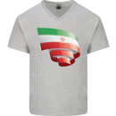 Curled Iran Flag Iranian Day Football Mens V-Neck Cotton T-Shirt Sports Grey