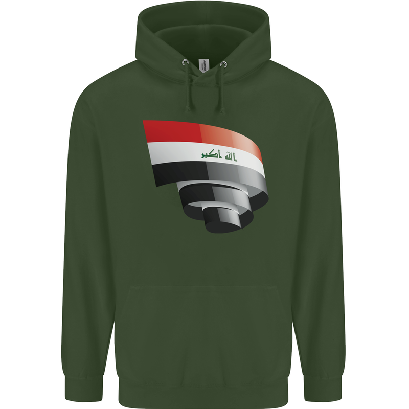 Curled Iraq Flag Iraqi Day Football Childrens Kids Hoodie Forest Green