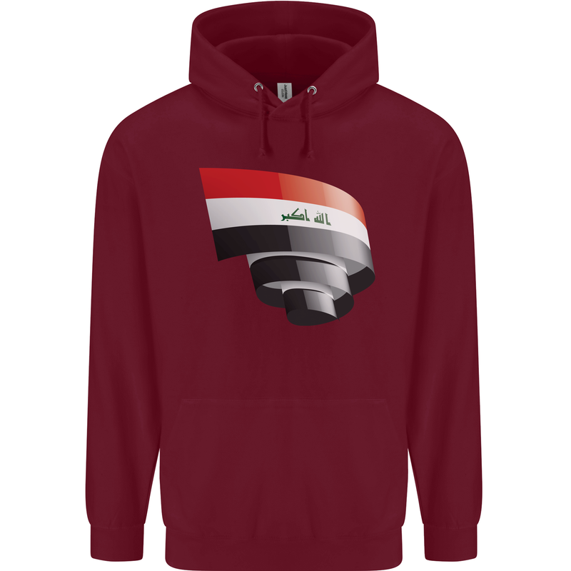 Curled Iraq Flag Iraqi Day Football Childrens Kids Hoodie Maroon