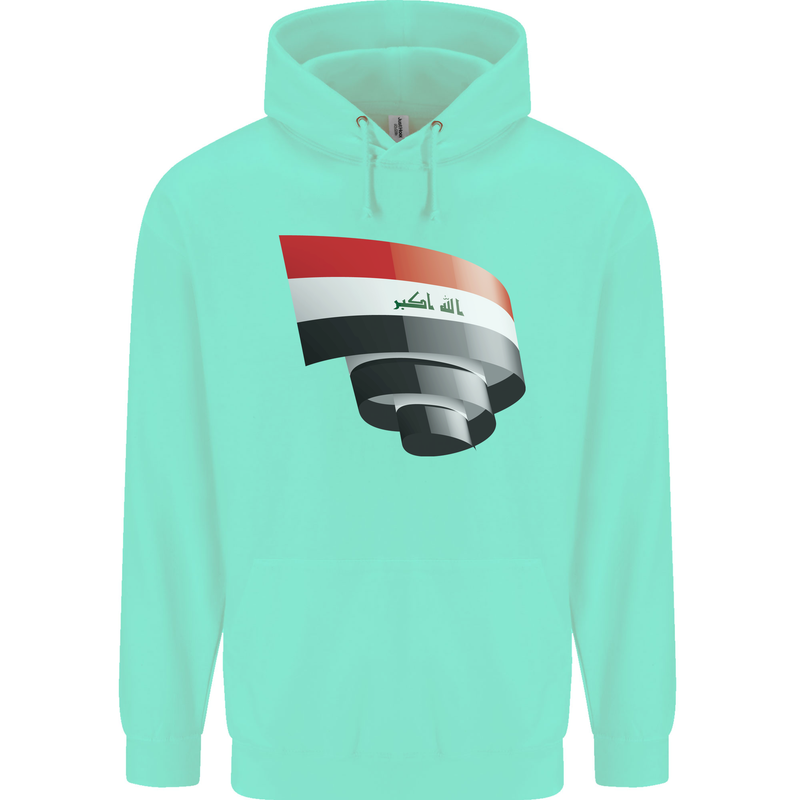Curled Iraq Flag Iraqi Day Football Childrens Kids Hoodie Peppermint