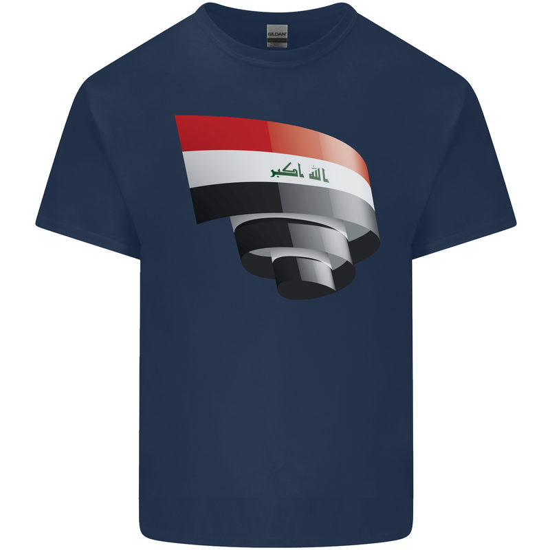 Curled Iraq Flag Iraqi Day Football Kids T-Shirt Childrens Navy Blue