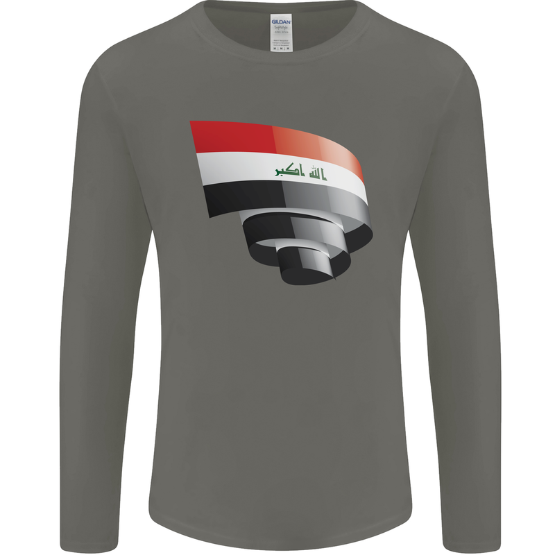 Curled Iraq Flag Iraqi Day Football Mens Long Sleeve T-Shirt Charcoal
