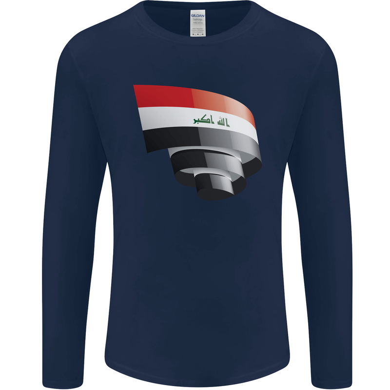 Curled Iraq Flag Iraqi Day Football Mens Long Sleeve T-Shirt Navy Blue