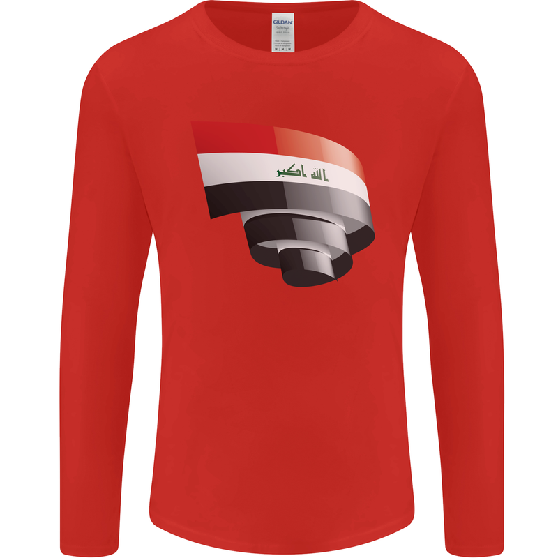 Curled Iraq Flag Iraqi Day Football Mens Long Sleeve T-Shirt Red