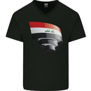 Curled Iraq Flag Iraqi Day Football Mens V-Neck Cotton T-Shirt Black
