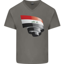 Curled Iraq Flag Iraqi Day Football Mens V-Neck Cotton T-Shirt Charcoal
