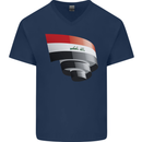 Curled Iraq Flag Iraqi Day Football Mens V-Neck Cotton T-Shirt Navy Blue