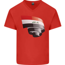 Curled Iraq Flag Iraqi Day Football Mens V-Neck Cotton T-Shirt Red