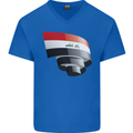 Curled Iraq Flag Iraqi Day Football Mens V-Neck Cotton T-Shirt Royal Blue