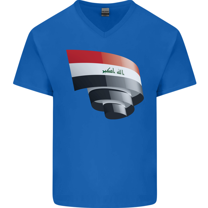 Curled Iraq Flag Iraqi Day Football Mens V-Neck Cotton T-Shirt Royal Blue