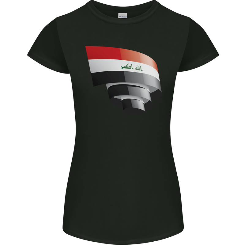 Curled Iraq Flag Iraqi Day Football Womens Petite Cut T-Shirt Black